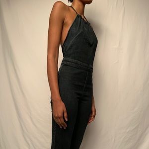 Free people denim open back jumpsuit
